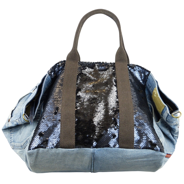 ITAL. LARGE SHOPPER JEANS BAG WITH PAIRED AND LEATHER MIX SHJ 309